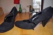 black heeled newlook suede strap shoes